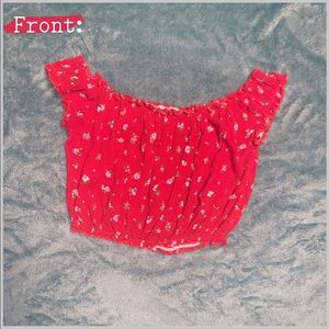 Red Floral Off Shoulder Crop Top